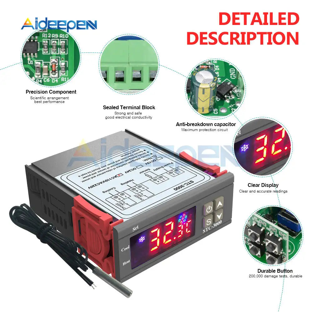 STC-3000 Digital Temperature Controller Thermostat With NTC Sensor 12V-220V
