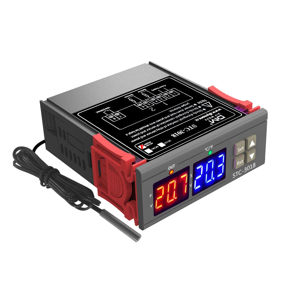 STC-3008 3018 3028 Dual Digital Temperature Controller Hygrometer C/F Thermostat Two Relay Output AC 110V 220V DC 12V 24V 10A