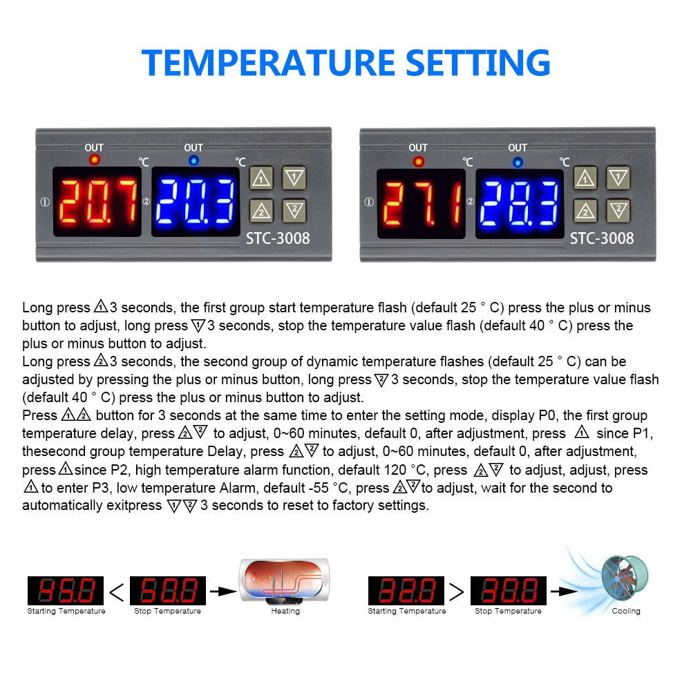 STC Digital Temperature Controller Thermostat – Models 3000, 3008, 3018, 3028 | 12V/24V/110V/220V