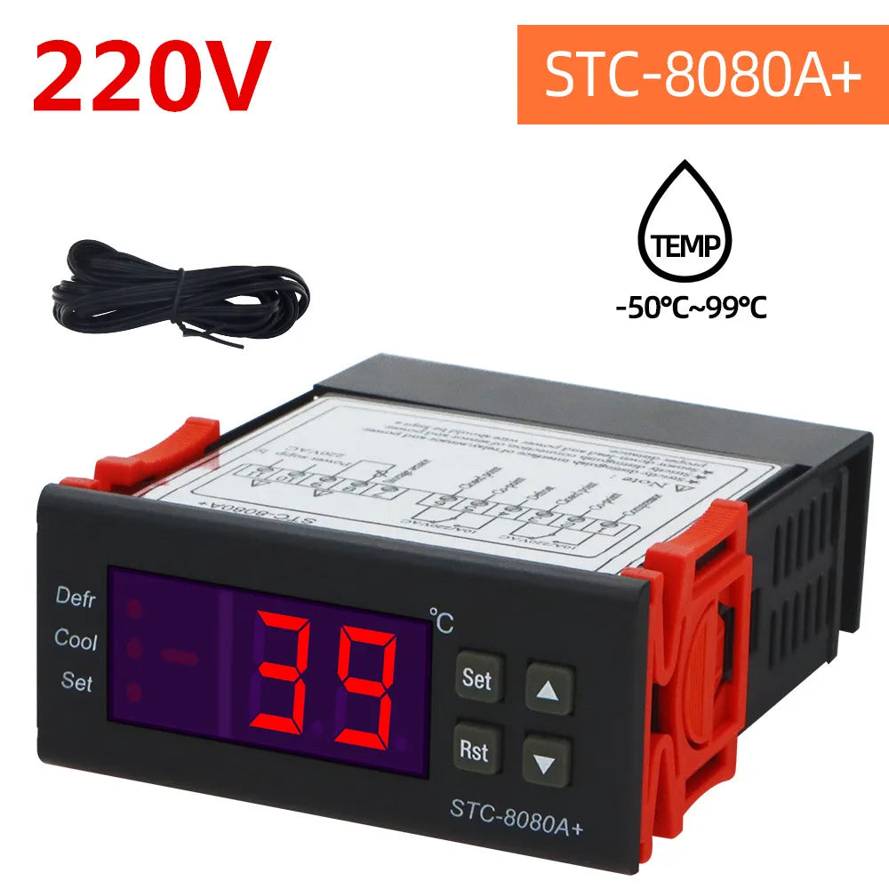 STC-8080A+ Temperature Controller – 12V/24V/220V Dual Sensor Cold Storage, Freezer & Refrigeration Regulator with Frost Alarm