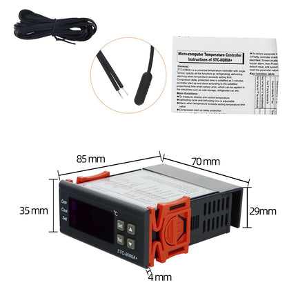 STC-8080A+ Temperature Controller – 12V/24V/220V Dual Sensor Cold Storage, Freezer & Refrigeration Regulator with Frost Alarm