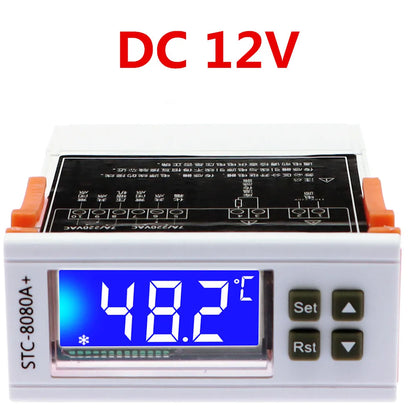 STC-8080A+ Temperature Controller – 12V/24V/220V Dual Sensor Cold Storage, Freezer & Refrigeration Regulator with Frost Alarm