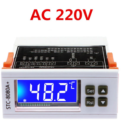 STC-8080A+ Temperature Controller – 12V/24V/220V Dual Sensor Cold Storage, Freezer & Refrigeration Regulator with Frost Alarm