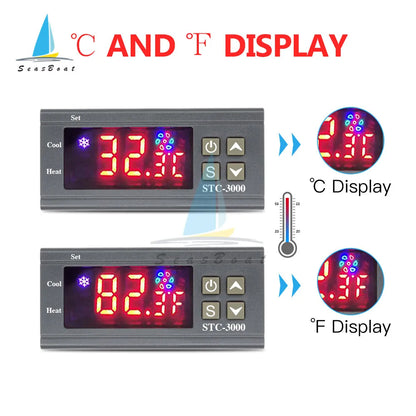 STC-3000 Digital Temperature Controller Thermostat with Sensor – Heating & Cooling Switch (12V/24V/110V/220V)
