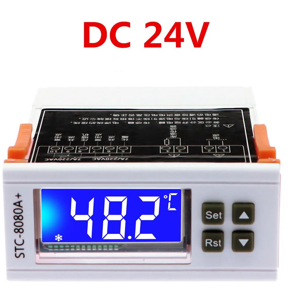 STC-8080A+ Temperature Controller – 12V/24V/220V Dual Sensor Cold Storage, Freezer & Refrigeration Regulator with Frost Alarm