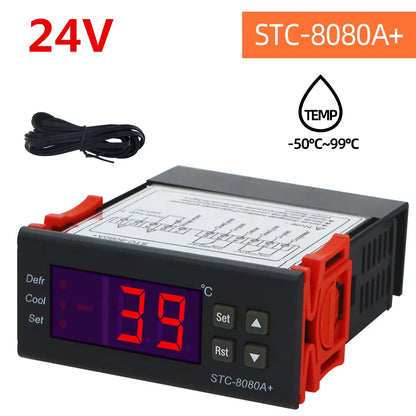STC-8080A+ Temperature Controller – 12V/24V/220V Dual Sensor Cold Storage, Freezer & Refrigeration Regulator with Frost Alarm