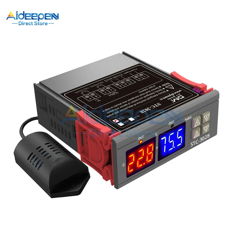 STC-3008 3018 3028 Dual Digital Temperature Controller Hygrometer C/F Thermostat Two Relay Output AC 110V 220V DC 12V 24V 10A