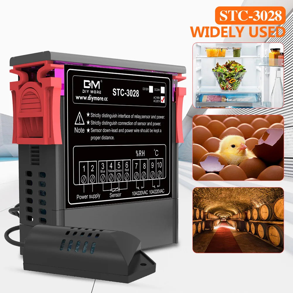 STC-3028 Wired Digital Temperature & Humidity Controller – AC/DC 12V/24V/220V