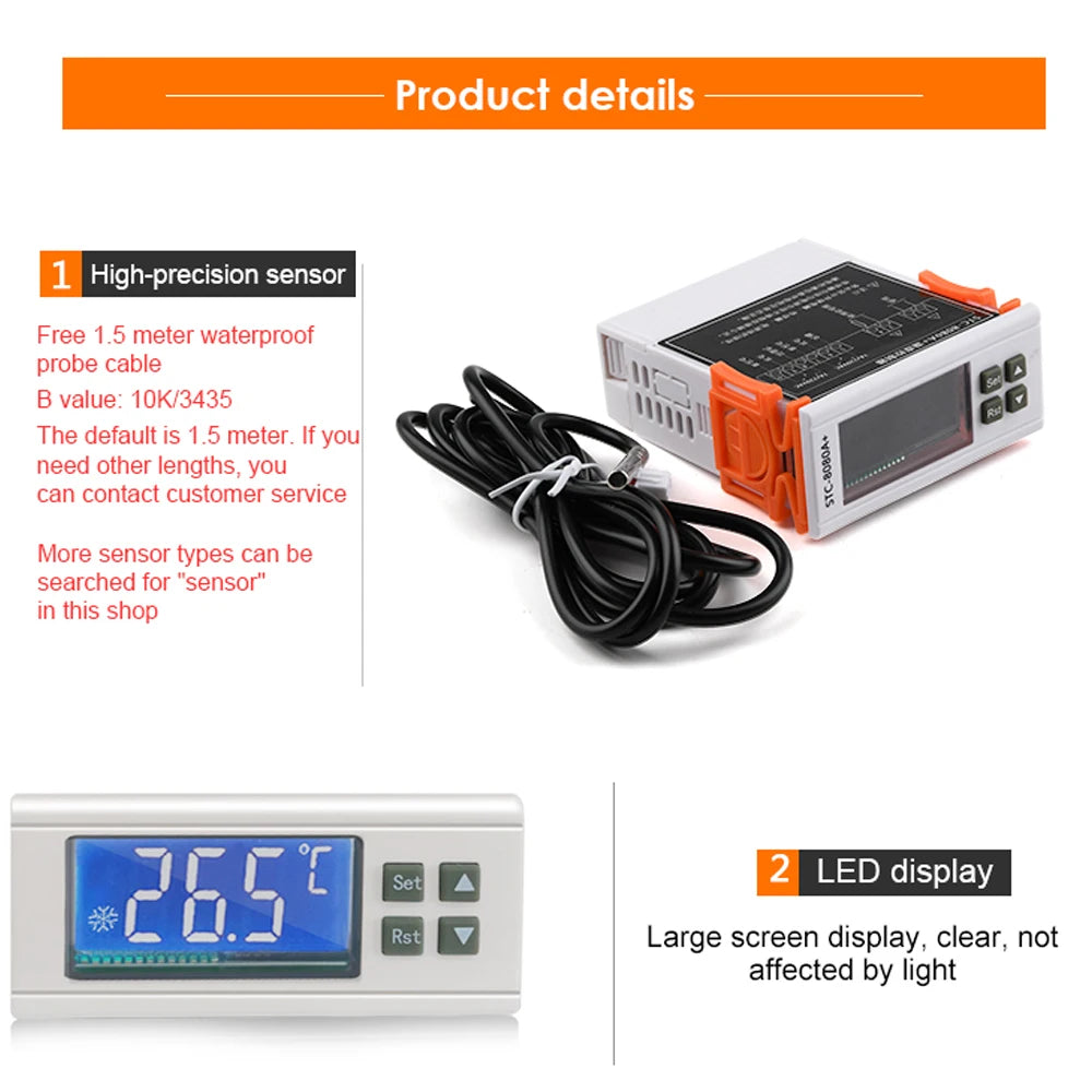 STC-8080A+ Refrigerator Thermostat – Digital Temperature Controller with Auto Defrost