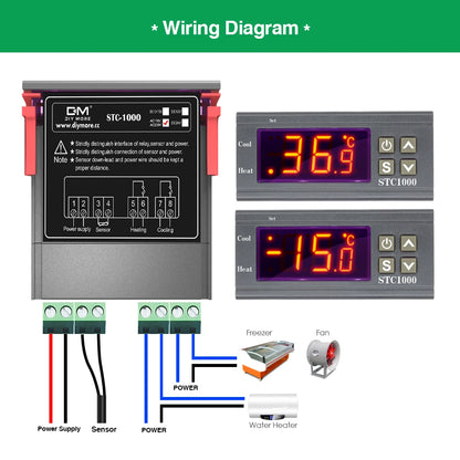 STC-1000 LED Digital Temperature Controller Thermostat – AC110-220V Relay with NTC Sensor for Heater, Freezer, and Fridge