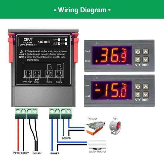 STC-1000 LED Digital Temperature Controller Thermostat – AC110-220V Relay with NTC Sensor for Heater, Freezer, and Fridge