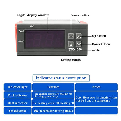 STC-1000 LED Digital Temperature Controller – 12V/24V/110-220V Thermostat