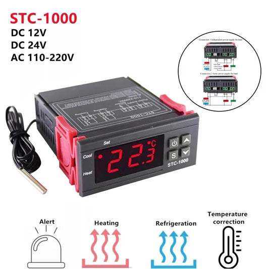 STC-1000 Digital LED Temperature Controller – Heating & Cooling 12V/24V/110-220V