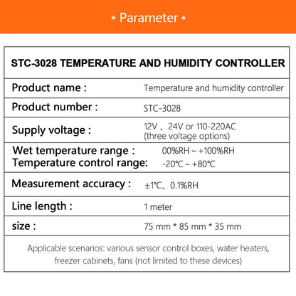 STC-3028 Wired Digital Temperature & Humidity Controller – AC/DC 12V/24V/220V